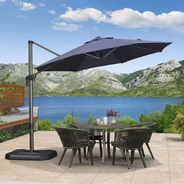 PURPLE LEAF Affordable Outdoor Umbrella with Base, Round Cantilever Umbrella for Garden