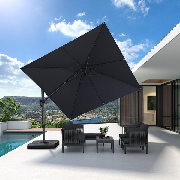 6 x 9 patio umbrella PURPLE LEAF Market 9' 6' Rectangle Dual Tilt Beige Outdoor Modern Style TheLAShop 9 ft 6-Rib Patio
