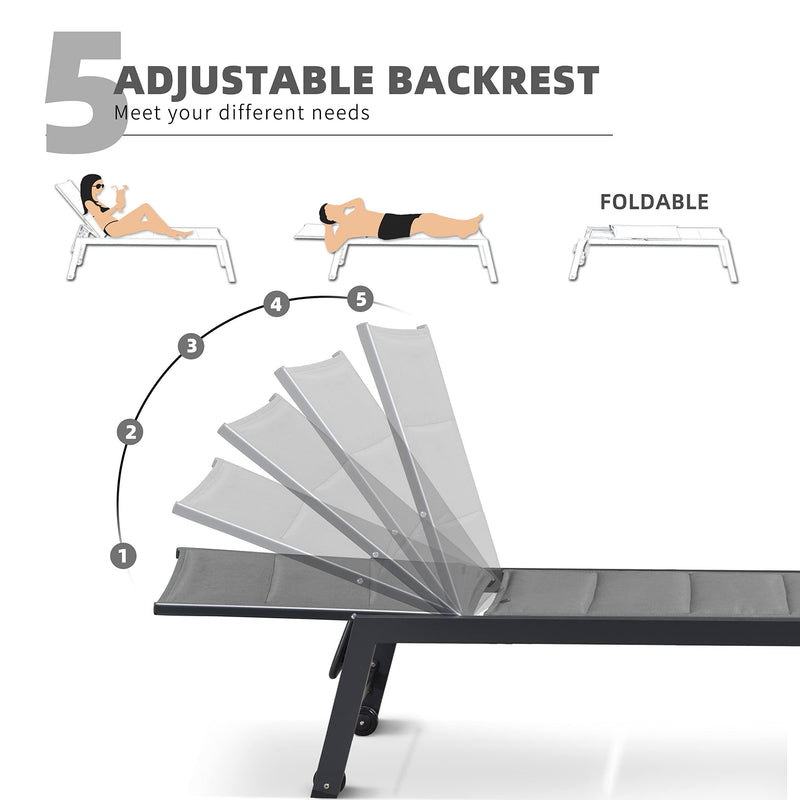 PURPLE LEAF Extra Large 2 Pieces Outdoor Aluminum Chaise Lounge Chair with Wheels - Purple Leaf Garden