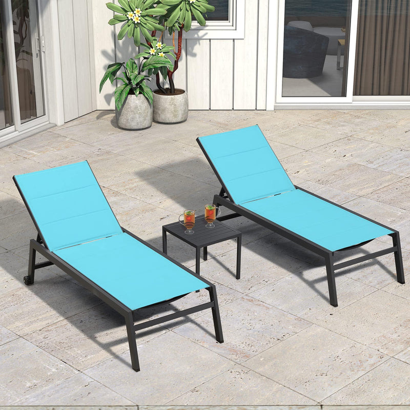 PURPLE LEAF Extra Large 2 Pieces Outdoor Aluminum Chaise Lounge Chair with Wheels - Purple Leaf Garden