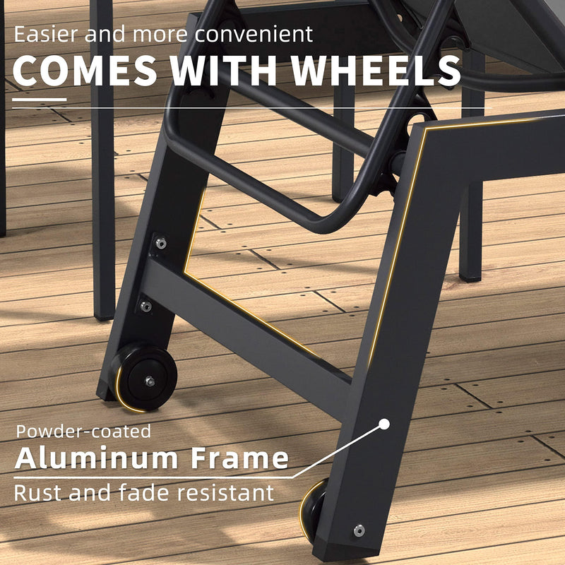 PURPLE LEAF Extra Large 2 Pieces Outdoor Aluminum Chaise Lounge Chair with Wheels - Purple Leaf Garden