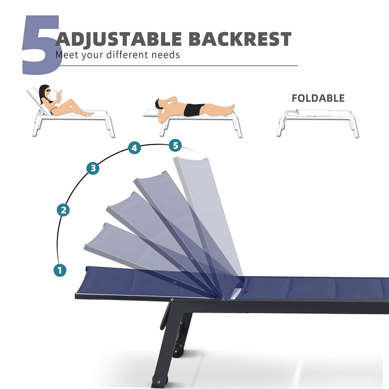 PURPLE LEAF Extra Large 2 Pieces Outdoor Aluminum Chaise Lounge Chair with Wheels - Purple Leaf Garden