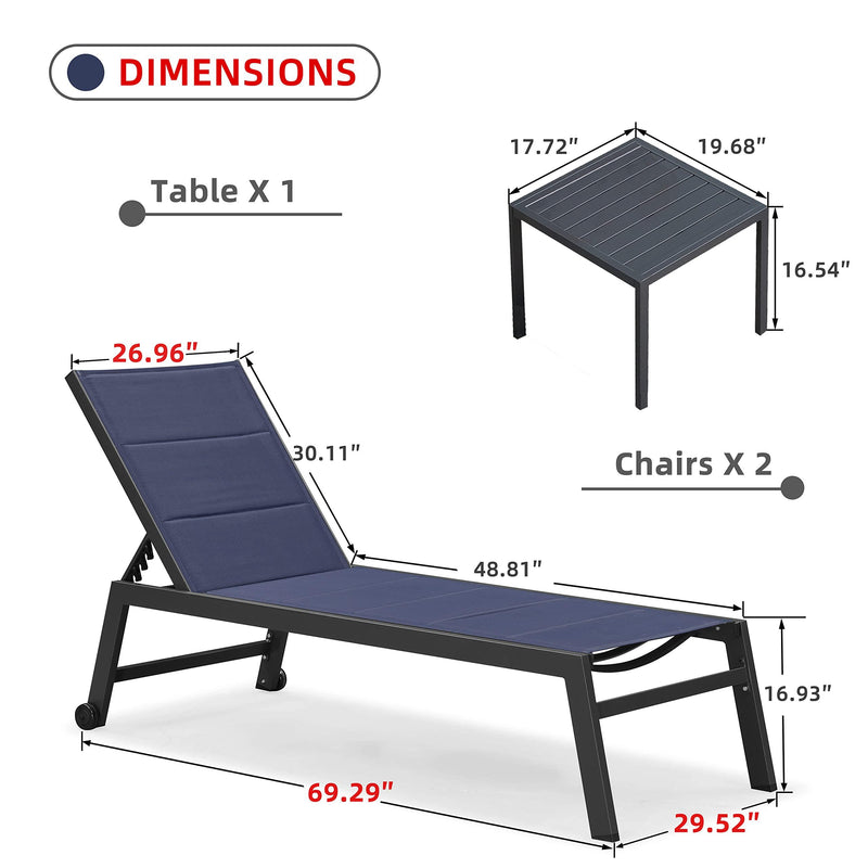 PURPLE LEAF Extra Large 2 Pieces Outdoor Aluminum Chaise Lounge Chair with Wheels - Purple Leaf Garden