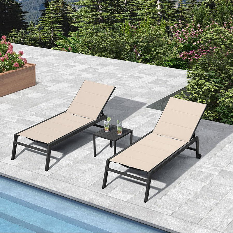 PURPLE LEAF Extra Large 2 Pieces Outdoor Aluminum Chaise Lounge Chair with Wheels - Purple Leaf Garden