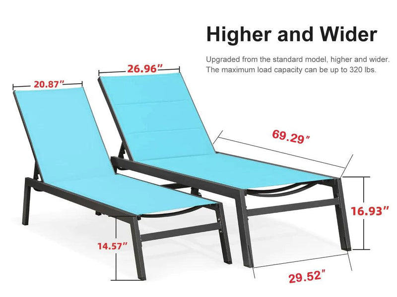 PURPLE LEAF Extra Large 2 Pieces Outdoor Aluminum Chaise Lounge Chair with Wheels - Purple Leaf Garden