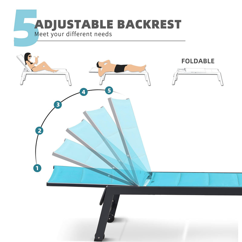 PURPLE LEAF Extra Large 2 Pieces Outdoor Aluminum Chaise Lounge Chair with Wheels - Purple Leaf Garden