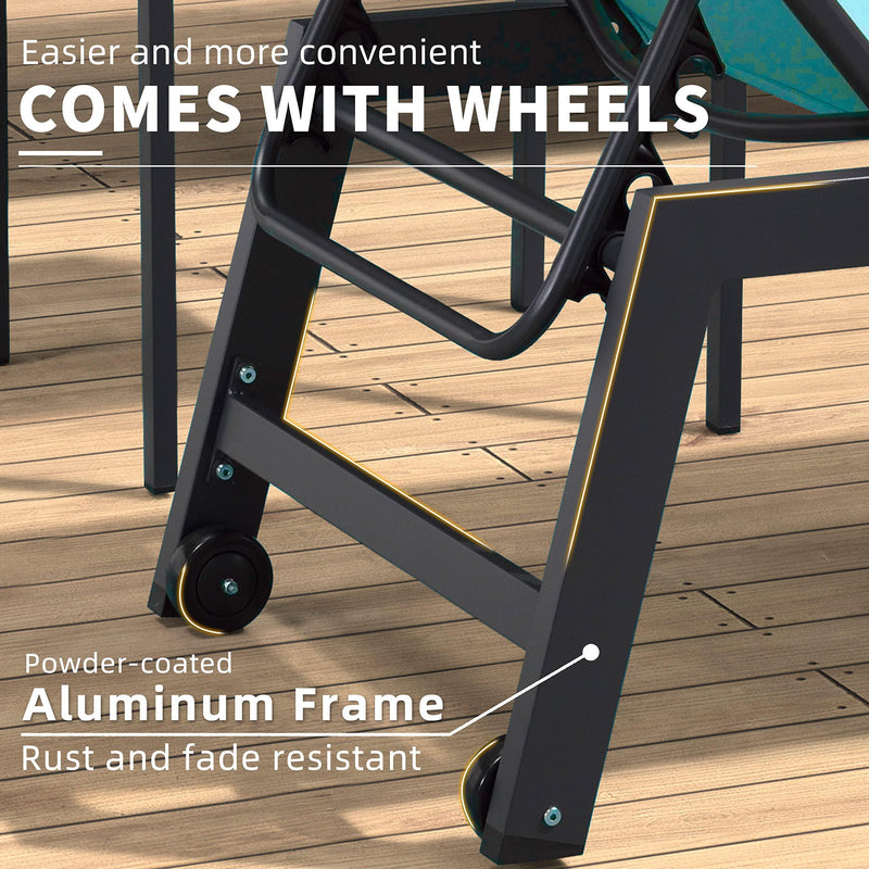 PURPLE LEAF Extra Large 2 Pieces Outdoor Aluminum Chaise Lounge Chair with Wheels - Purple Leaf Garden