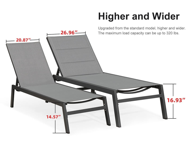 PURPLE LEAF Extra Large 2 Pieces Outdoor Aluminum Chaise Lounge Chair with Wheels - Purple Leaf Garden