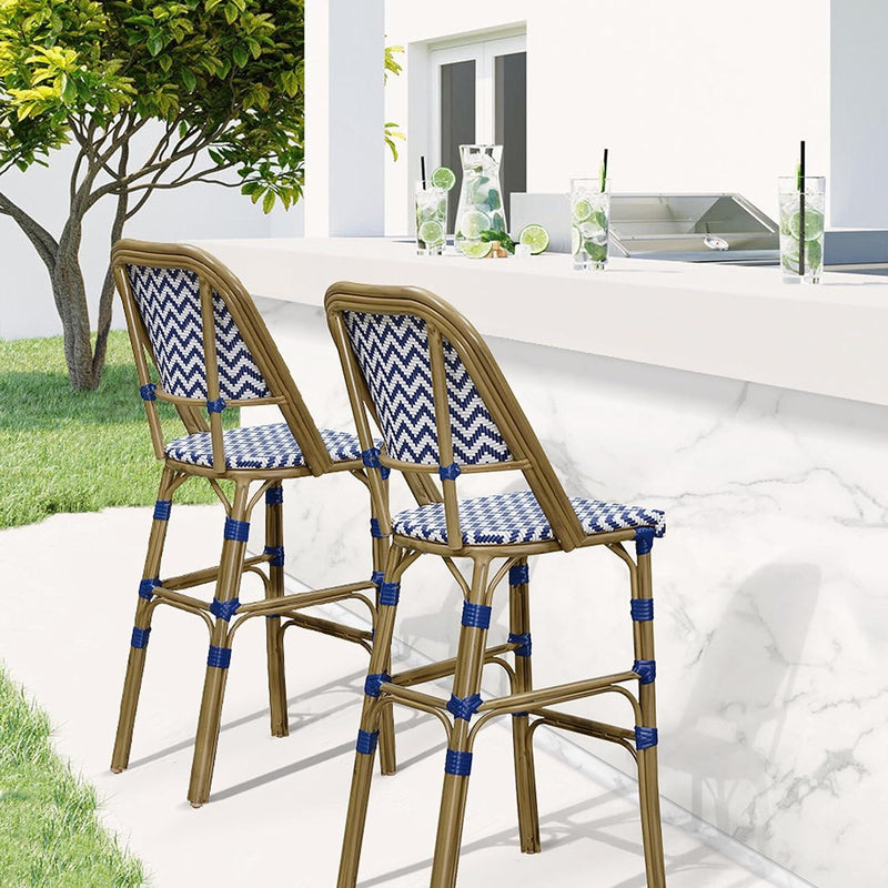 PURPLE LEAF French Bar Stool Set of 2 Outdoor Bar Patio Bar Height Stools Kitchen Counter Chair - Purple Leaf Garden