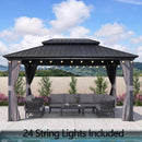 PURPLE LEAF Grey Hardtop Gazebo with Heavy Duty Galvanized Steel Double Roof with String Lights