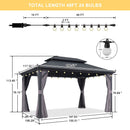 PURPLE LEAF Grey Hardtop Gazebo with Heavy Duty Galvanized Steel Double Roof with String Lights