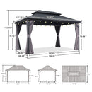 PURPLE LEAF Grey Hardtop Gazebo with Heavy Duty Galvanized Steel Double Roof with String Lights