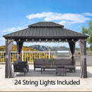 PURPLE LEAF Grey Hardtop Gazebo with Heavy Duty Galvanized Steel Double Roof with String Lights