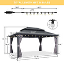 PURPLE LEAF Grey Hardtop Gazebo with Heavy Duty Galvanized Steel Double Roof with String Lights