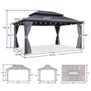 PURPLE LEAF Grey Hardtop Gazebo with Heavy Duty Galvanized Steel Double Roof with String Lights