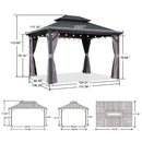 PURPLE LEAF Grey Hardtop Gazebo with Heavy Duty Galvanized Steel Double Roof with String Lights