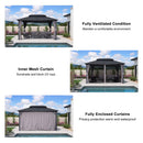 PURPLE LEAF Grey Hardtop Gazebo with Heavy Duty Galvanized Steel Double Roof with String Lights