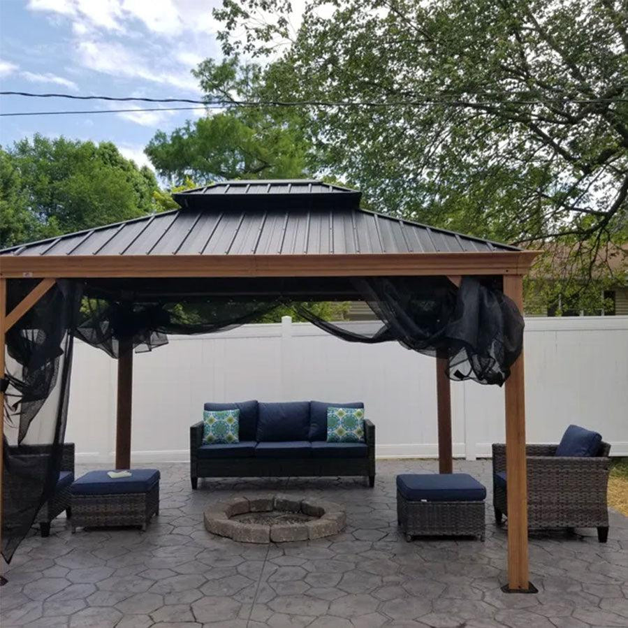 wood grain frame gazebo for enjoying the garden view