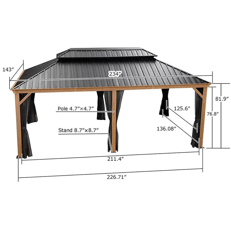 PURPLE LEAF 12' x 20' Large Outdoor Hardtop Gazebo for Patio Backyard with Wood Grain Galvanized Steel Frame and Double Hard Roof