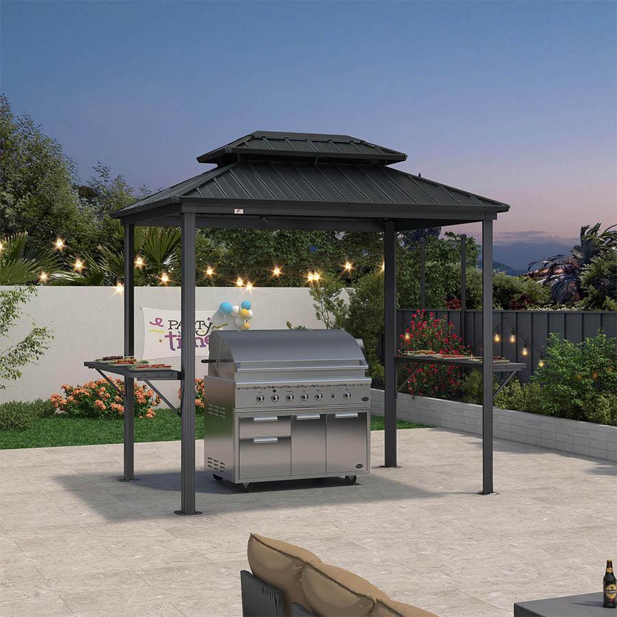 Purple Leaf 6 x 8 Hardtop Grill Gazebo for Patio Grey Metal Roof Outdoor BBQ Canopy