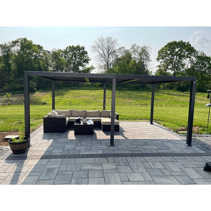 PURPLE LEAF Louvered Pergola 11.4' x 20.4' Outdoor Aluminum Pergola with Adjustable Roof for Deck Backyard Garden Grey Hardtop Gazebo - Purple Leaf Garden