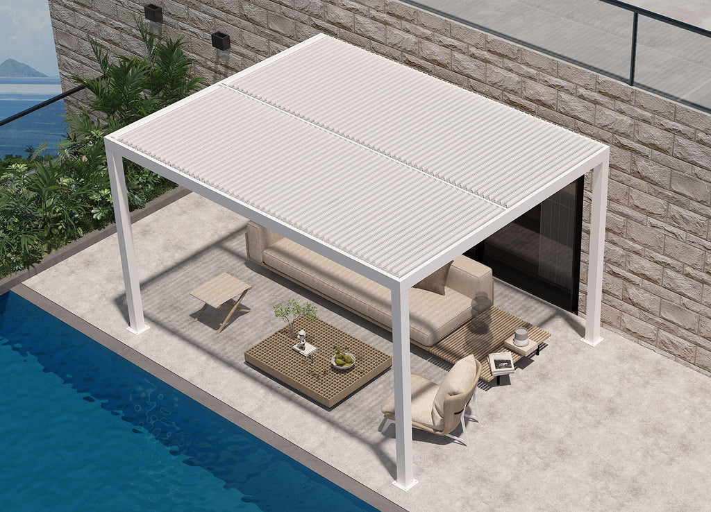 Adjustable Pergola with Louvered Roof | Modern White Design