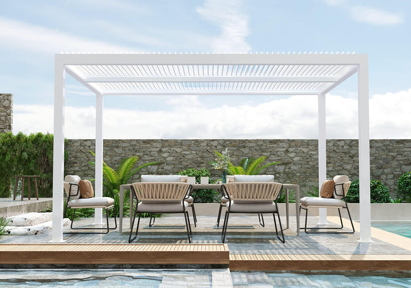 PURPLE LEAF Louvered Pergola Modern White Pergola with Adjustable Roof for Deck Backyard Garden - Purple Leaf Garden