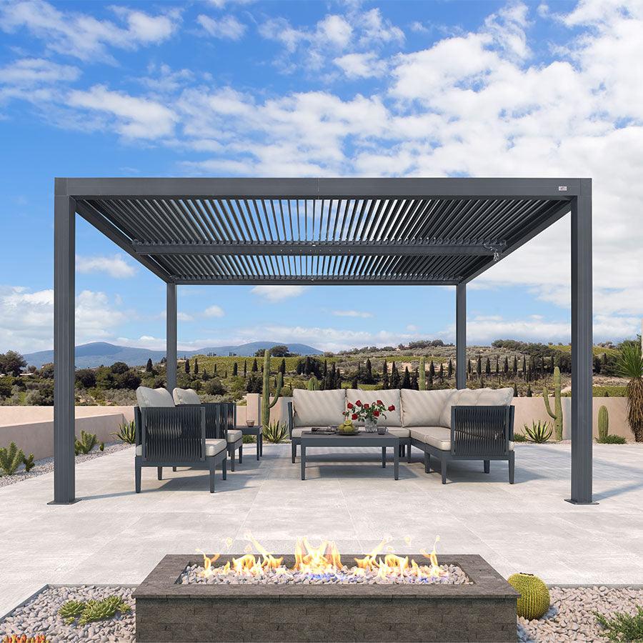 louvered pergola for poolside lounge area