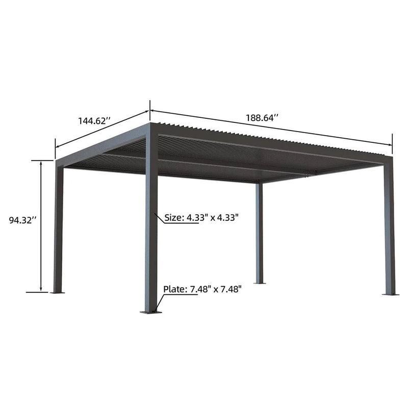 PURPLE LEAF Louvered Pergola Grey Outdoor Aluminum Pergola with Roller Blind Adjustable Gazebo Rainproof for Patio Deck Garden