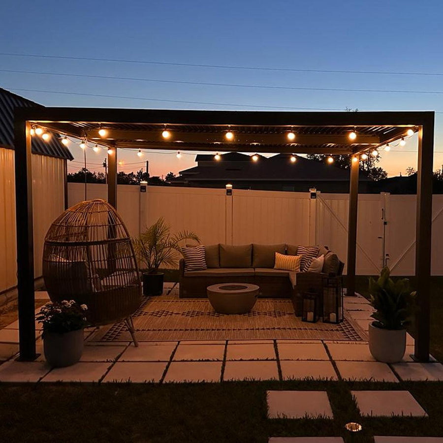 wooden louvered pergola with natural stain