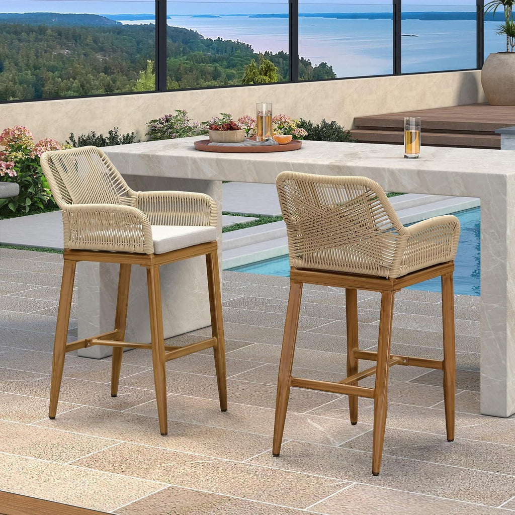 Bar Stools Set of 2 | Aluminum Outdoor Bar Chair with Cushion