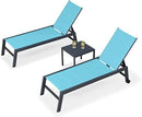 PURPLE LEAF Outdoor Aluminum Chaise Lounge Set of 3 with Wheels and Side Table for Outdoor Backyard Poolside - Purple Leaf Garden