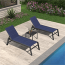 PURPLE LEAF Outdoor Aluminum Chaise Lounge Set of 3 with Wheels and Side Table for Outdoor Backyard Poolside - Purple Leaf Garden