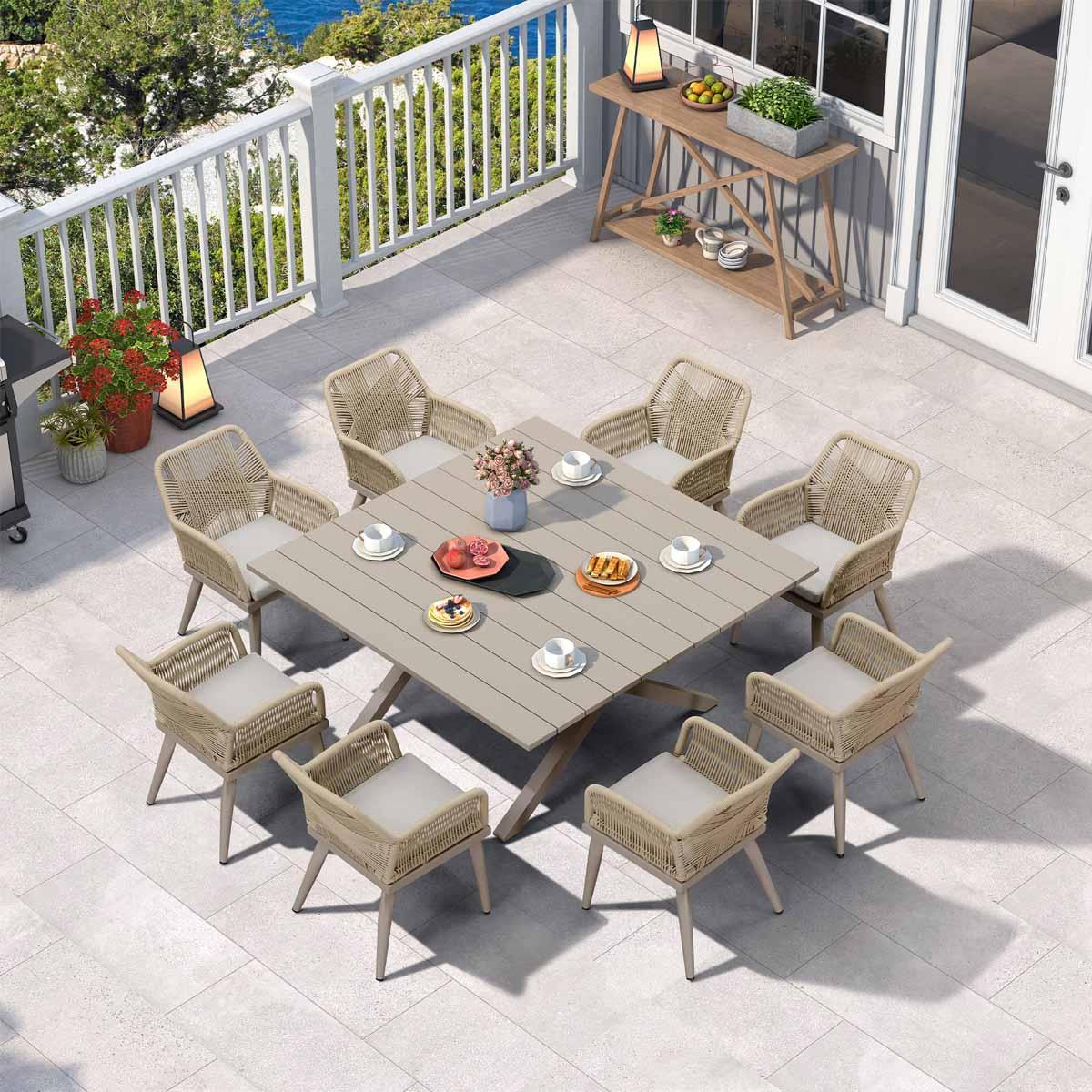 Aluminum Frame Patio Furniture PE Rattan Dining Set