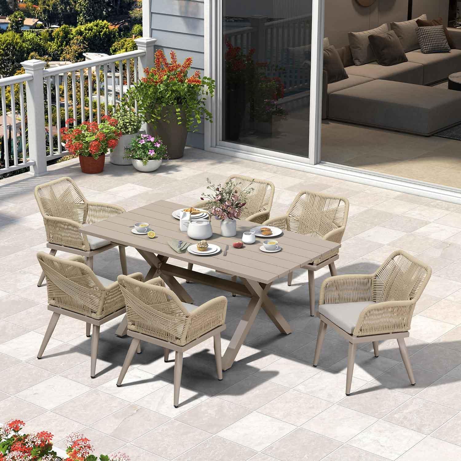 Aluminum Frame Patio Furniture PE Rattan Dining Set