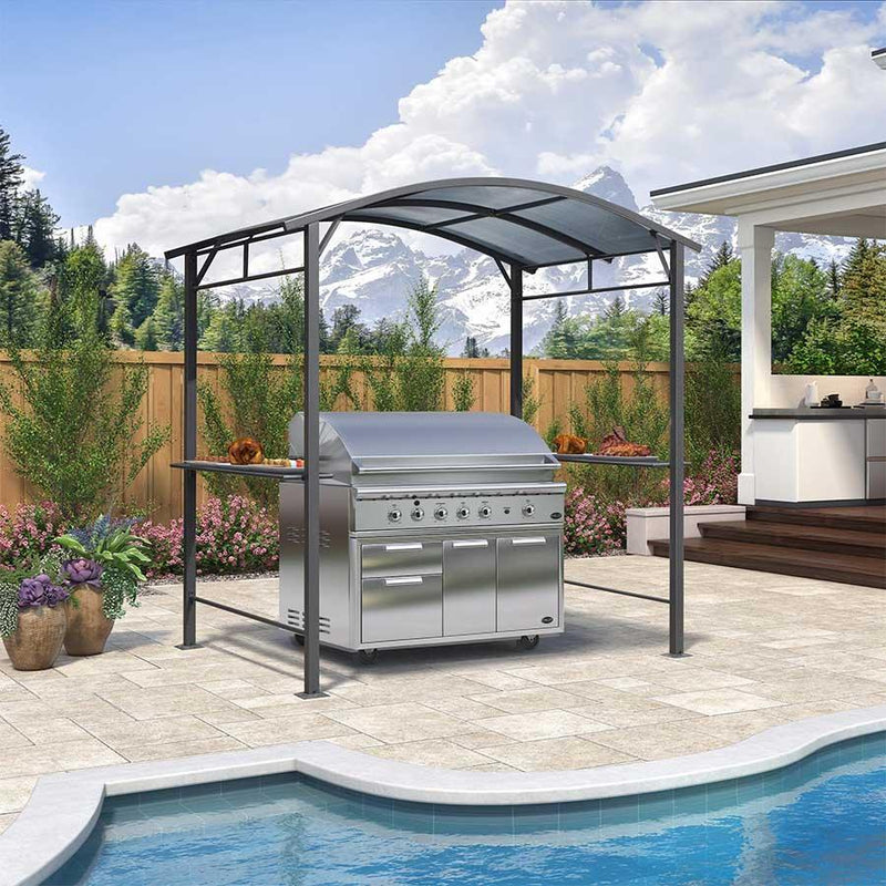 PURPLE LEAF Outdoor Grill Gazebo Polycarbonate Roof with Built-in Shelves for Hardtop Gazebo Patio BBQ UV Protected Deck Grey - Purple Leaf Garden