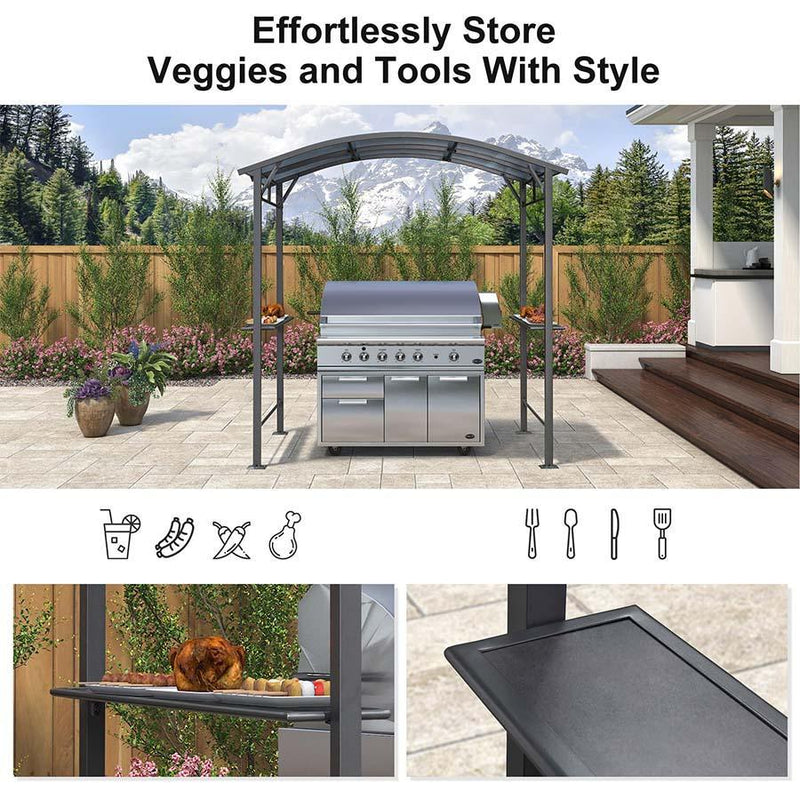 PURPLE LEAF Outdoor Grill Gazebo Polycarbonate Roof with Built-in Shelves for Hardtop Gazebo Patio BBQ UV Protected Deck Grey - Purple Leaf Garden