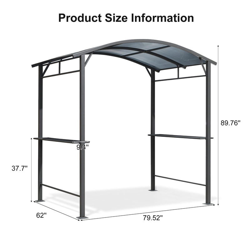 PURPLE LEAF Outdoor Grill Gazebo Polycarbonate Roof with Built-in Shelves for Hardtop Gazebo Patio BBQ UV Protected Deck Grey - Purple Leaf Garden