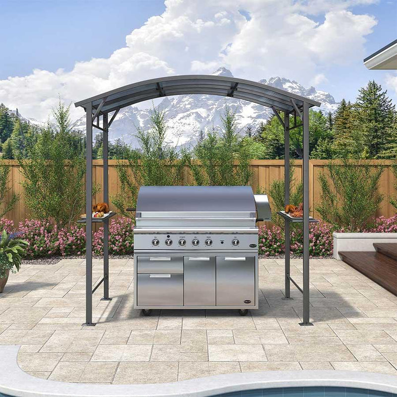 PURPLE LEAF Outdoor Grill Gazebo Polycarbonate Roof with Built-in Shelves for Hardtop Gazebo Patio BBQ UV Protected Deck Grey - Purple Leaf Garden