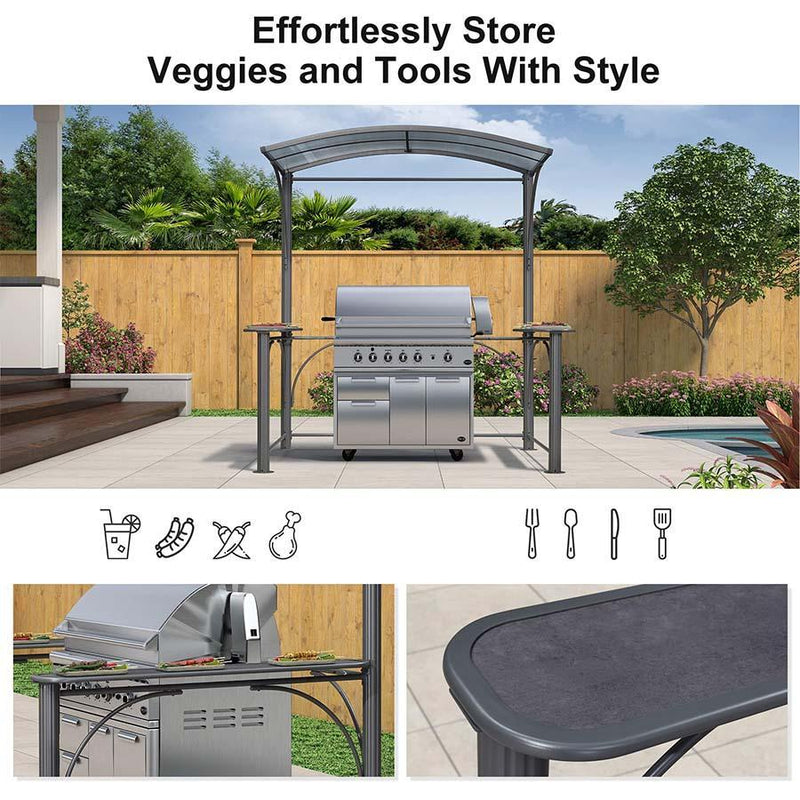 PURPLE LEAF Outdoor Grill Gazebo Polycarbonate Roof with Built-in Shelves for Hardtop Gazebo Patio BBQ UV Protected Deck Grey - Purple Leaf Garden