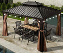 PURPLE LEAF Outdoor Hardtop Gazebo for Garden Bronze Double Roof Aluminum Frame Pavilion with String Lights - Purple Leaf Garden