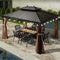 PURPLE LEAF Outdoor Hardtop Gazebo for Garden Bronze Double Roof Aluminum Frame Pavilion with String Lights - Purple Leaf Garden