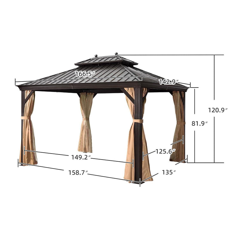 PURPLE LEAF Outdoor Hardtop Gazebo for Garden Bronze Double Roof Aluminum Frame Pavilion with String Lights - Purple Leaf Garden