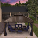 PURPLE LEAF Outdoor Hardtop Gazebo for Patio Bronze Aluminum Frame Pavilion with Navy-Blue Curtain and String Lights - Purple Leaf Garden