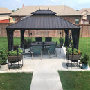 PURPLE LEAF Outdoor Hardtop Gazebo for Patio Bronze Aluminum Frame Pavilion with Navy-Blue Curtain - Purple Leaf Garden