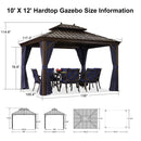 PURPLE LEAF Outdoor Hardtop Gazebo for Patio Bronze Aluminum Frame Pavilion with Navy-Blue Curtain - Purple Leaf Garden