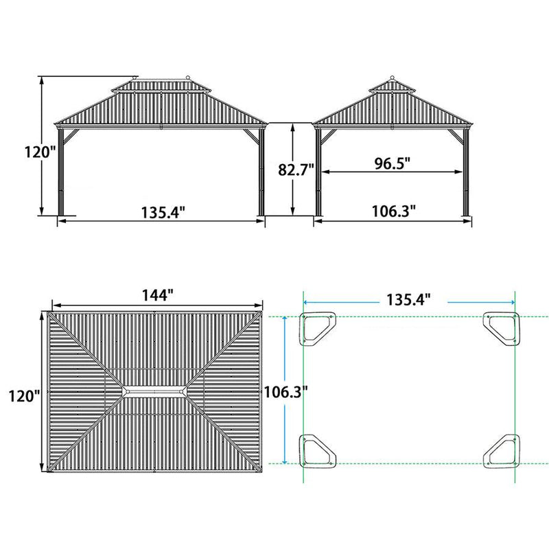 PURPLE LEAF Outdoor Hardtop Gazebo For Patio Bronze Aluminum Frame Pavilion With Navy-Blue Curtain - Purple Leaf Garden