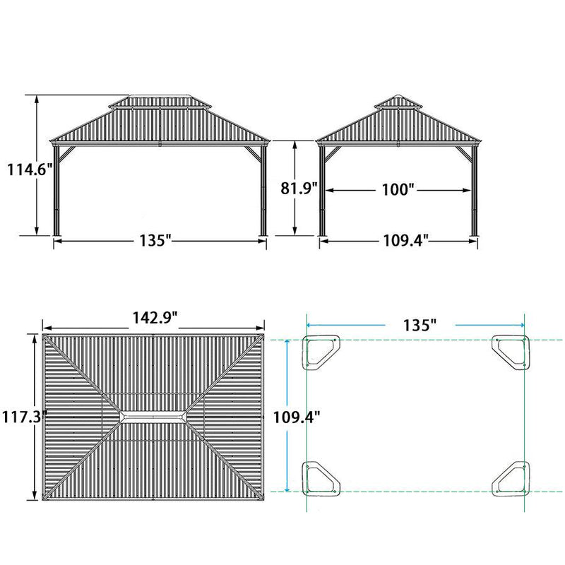 PURPLE LEAF Outdoor Hardtop Gazebo For Patio Bronze Aluminum Frame Pavilion With Navy-Blue Curtain - Purple Leaf Garden