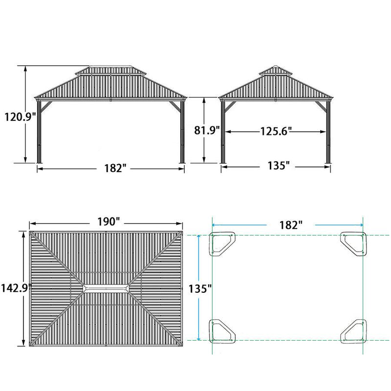 PURPLE LEAF Outdoor Hardtop Gazebo For Patio Bronze Aluminum Frame Pavilion With Navy-Blue Curtain - Purple Leaf Garden