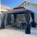 PURPLE LEAF Outdoor Hardtop Gazebo For Patio Bronze Aluminum Frame Pavilion With Navy-Blue Curtain - Purple Leaf Garden